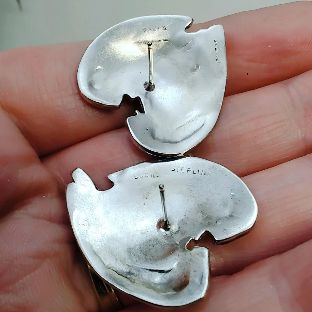 Sue Sachs Sterling Silver Modernist Handwrought Heart Shaped Post back Earrings